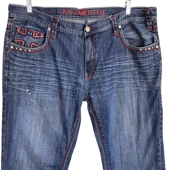 Pepe Jeans London Dark Wash Relaxed Jeans Jewel Studded Cross Grunge Worn 44x33 - Picture 5 of 16